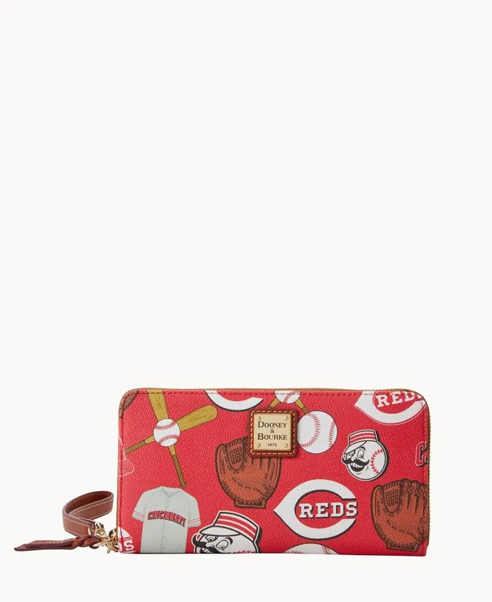 Dooney and Bourke MLB Reds Large Zip Around Wristlet Reds WomenMen Wallets