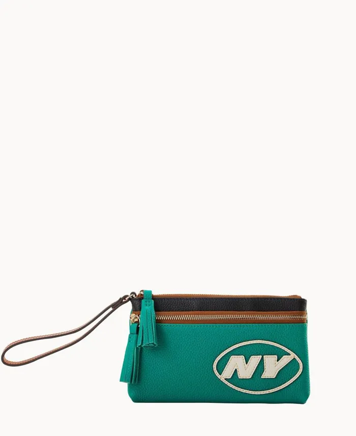 Dooney and Bourke NFL Jets Double Zip Wristlet Jets WomenMen Wallets