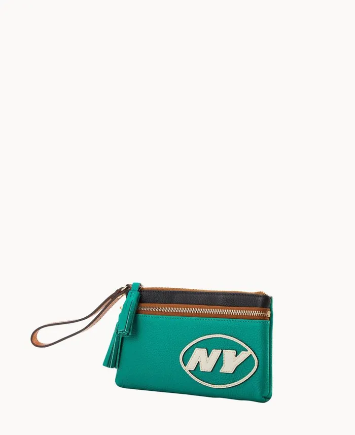 Dooney and Bourke NFL Jets Double Zip Wristlet Jets WomenMen Wallets