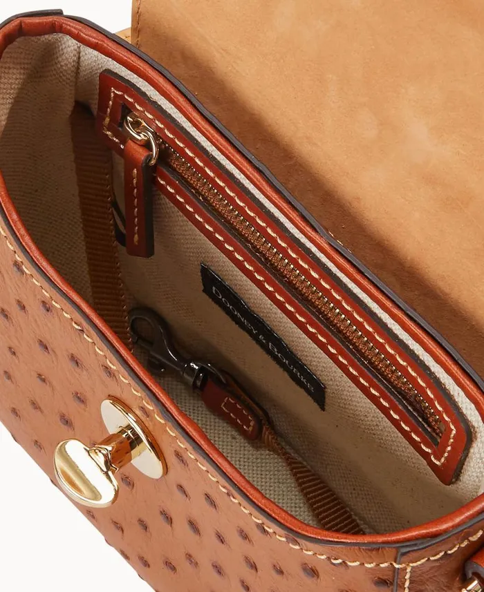 Dooney and Bourke Ostrich Turnlock Flap Saddle Caramel WomenMen Crossbodies