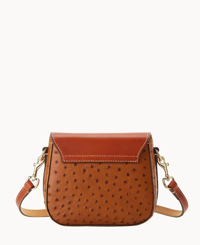 Dooney and Bourke Ostrich Turnlock Flap Saddle Caramel WomenMen Crossbodies