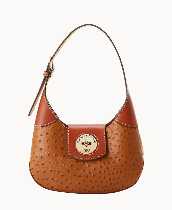 Dooney and Bourke Ostrich Turnlock Hobo 26 Caramel WomenMen Shoulder Bags