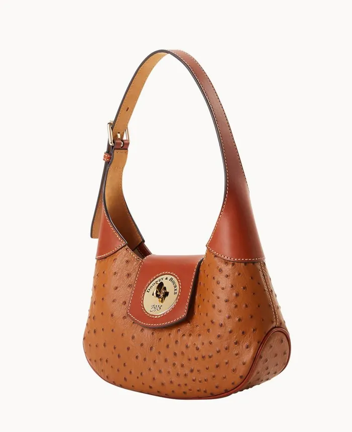 Dooney and Bourke Ostrich Turnlock Hobo 26 Caramel WomenMen Shoulder Bags