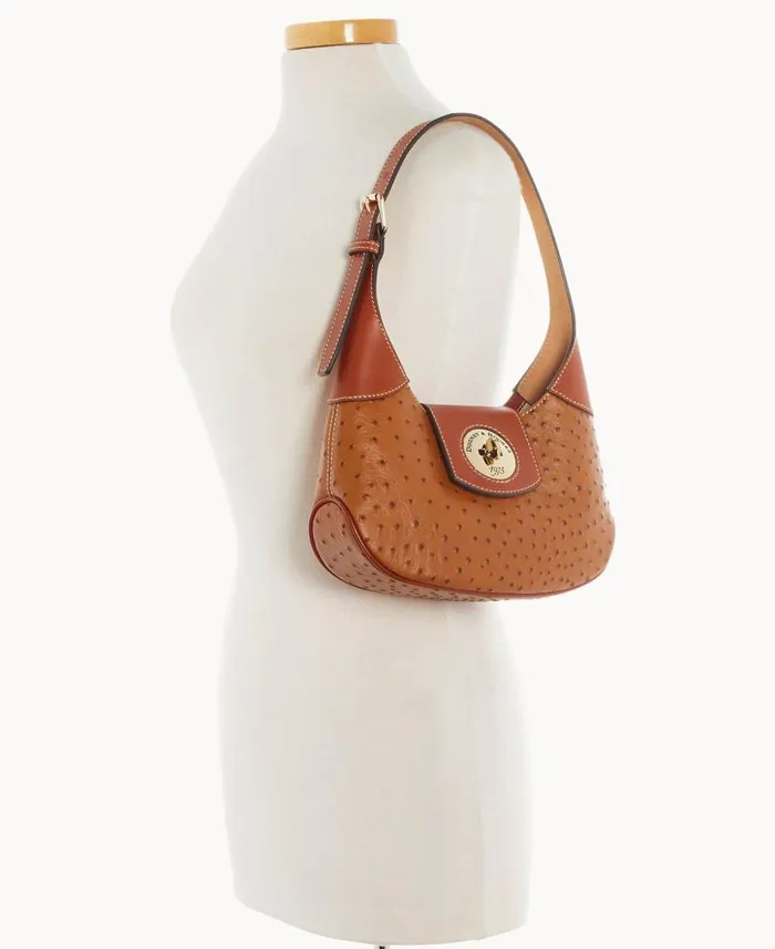 Dooney and Bourke Ostrich Turnlock Hobo 26 Caramel WomenMen Shoulder Bags