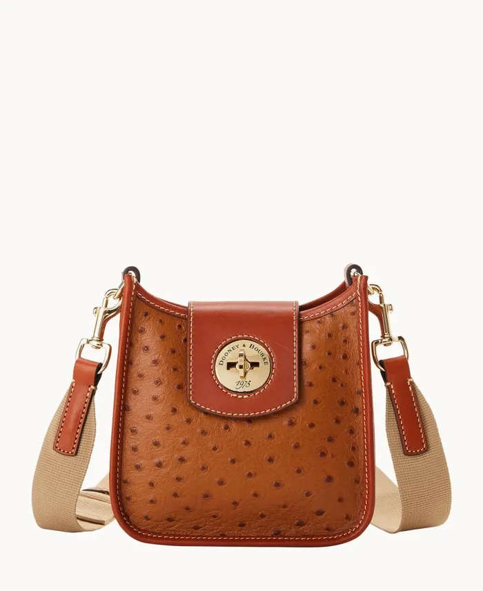 Dooney and Bourke Ostrich Turnlock Messenger 20 Caramel WomenMen Mini Bags