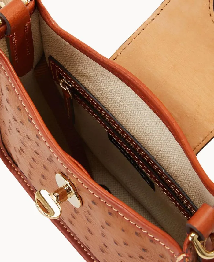 Dooney and Bourke Ostrich Turnlock Messenger 20 Caramel WomenMen Mini Bags