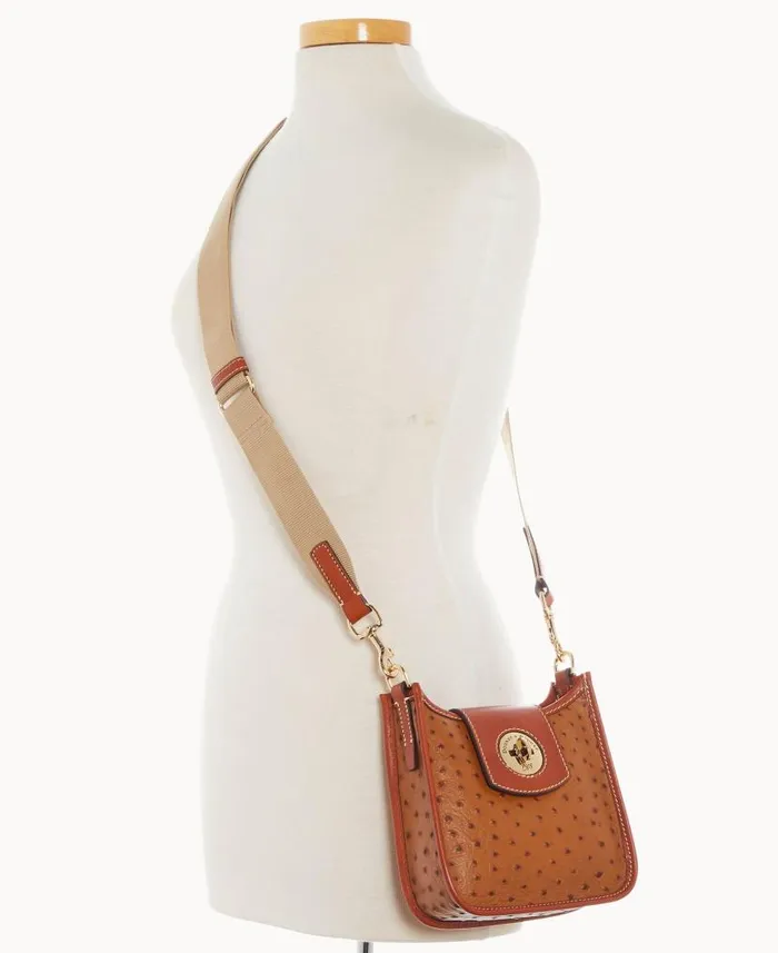Dooney and Bourke Ostrich Turnlock Messenger 20 Caramel WomenMen Mini Bags