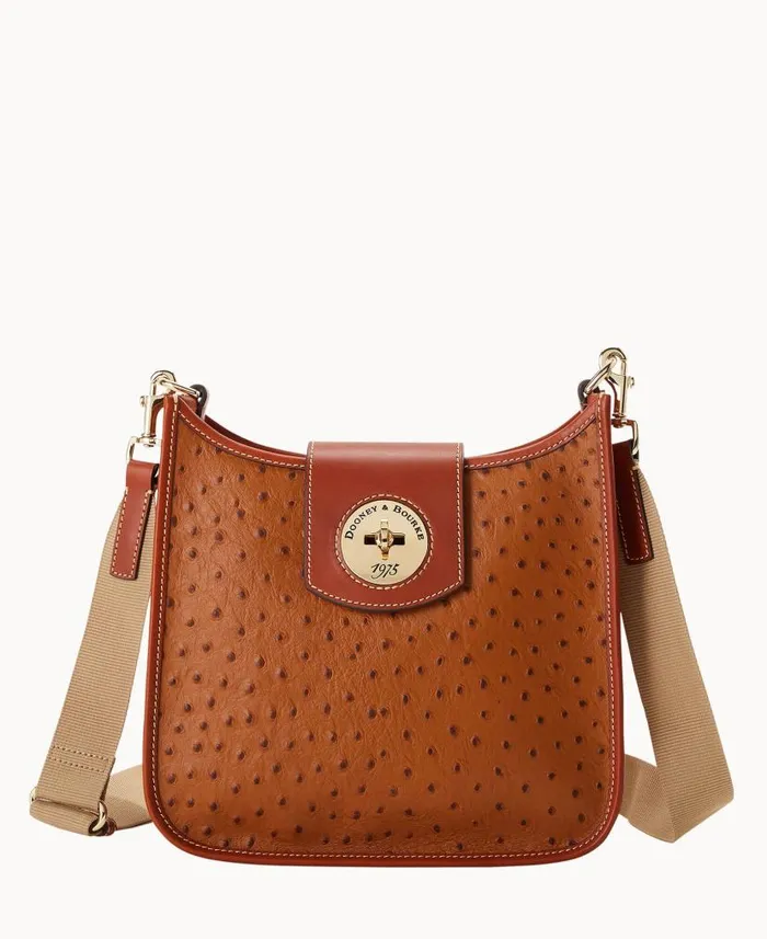 Dooney and Bourke Ostrich Turnlock Messenger 28 Caramel WomenMen Shoulder Bags Dooney and Bourke Ostrich Turnlock Messenger 28 Caramel WomenMen Shoulder Bags
