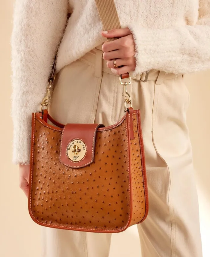Dooney and Bourke Ostrich Turnlock Messenger 28 Caramel WomenMen Shoulder Bags Dooney and Bourke Ostrich Turnlock Messenger 28 Caramel WomenMen Shoulder Bags