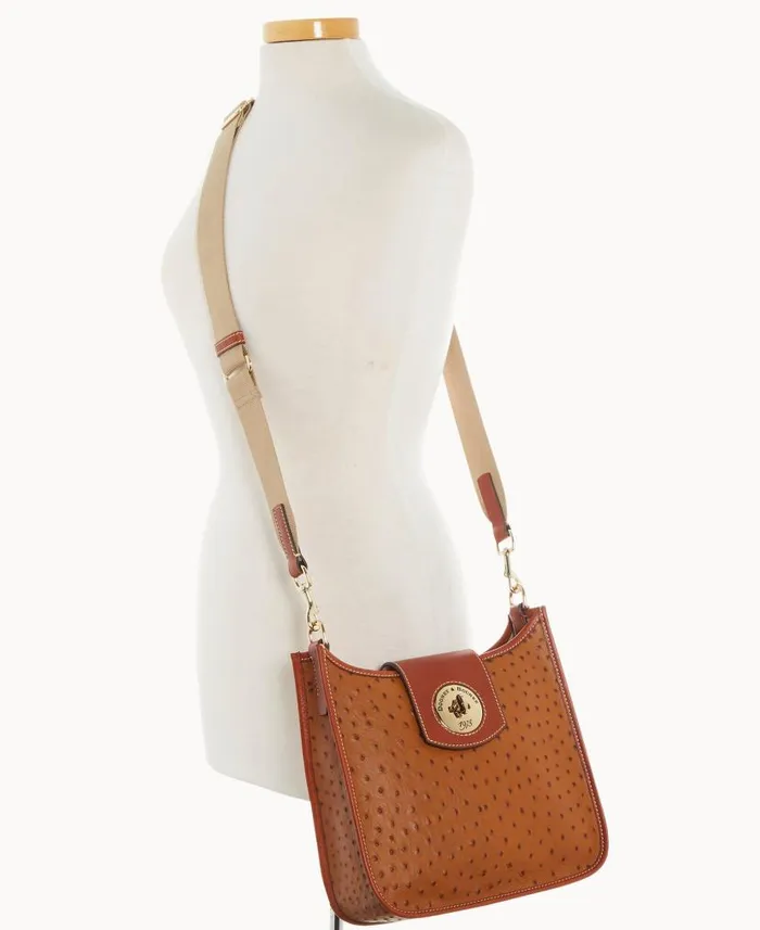 Dooney and Bourke Ostrich Turnlock Messenger 28 Caramel WomenMen Shoulder Bags Dooney and Bourke Ostrich Turnlock Messenger 28 Caramel WomenMen Shoulder Bags