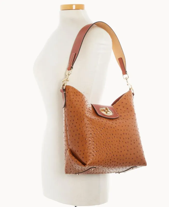 Dooney and Bourke Ostrich Turnlock Sac 30 Caramel WomenMen Shoulder Bags