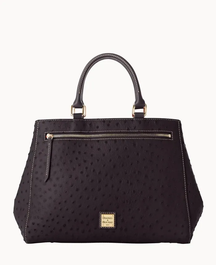 Dooney and Bourke Ostrich Zip Satchel Black Black WomenMen Satchels