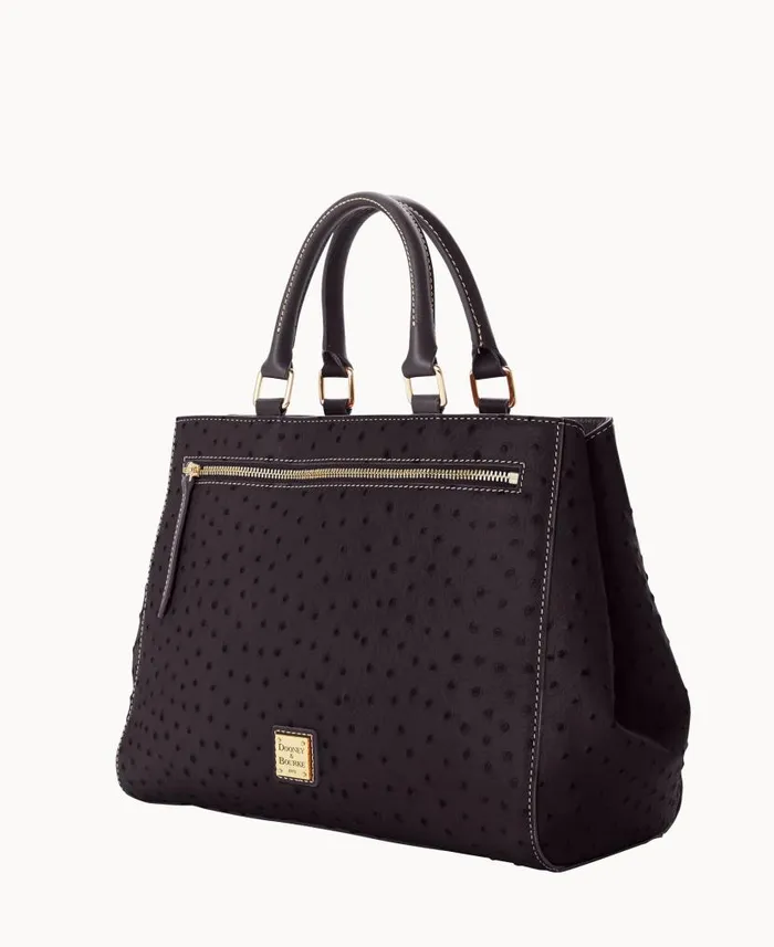 Dooney and Bourke Ostrich Zip Satchel Black Black WomenMen Satchels