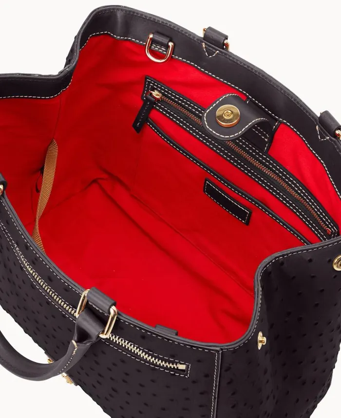 Dooney and Bourke Ostrich Zip Satchel Black Black WomenMen Satchels