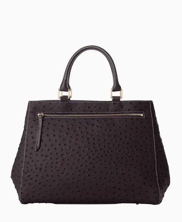 Dooney and Bourke Ostrich Zip Satchel Black Black WomenMen Satchels