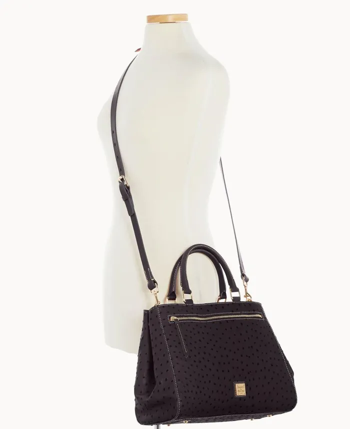 Dooney and Bourke Ostrich Zip Satchel Black Black WomenMen Satchels