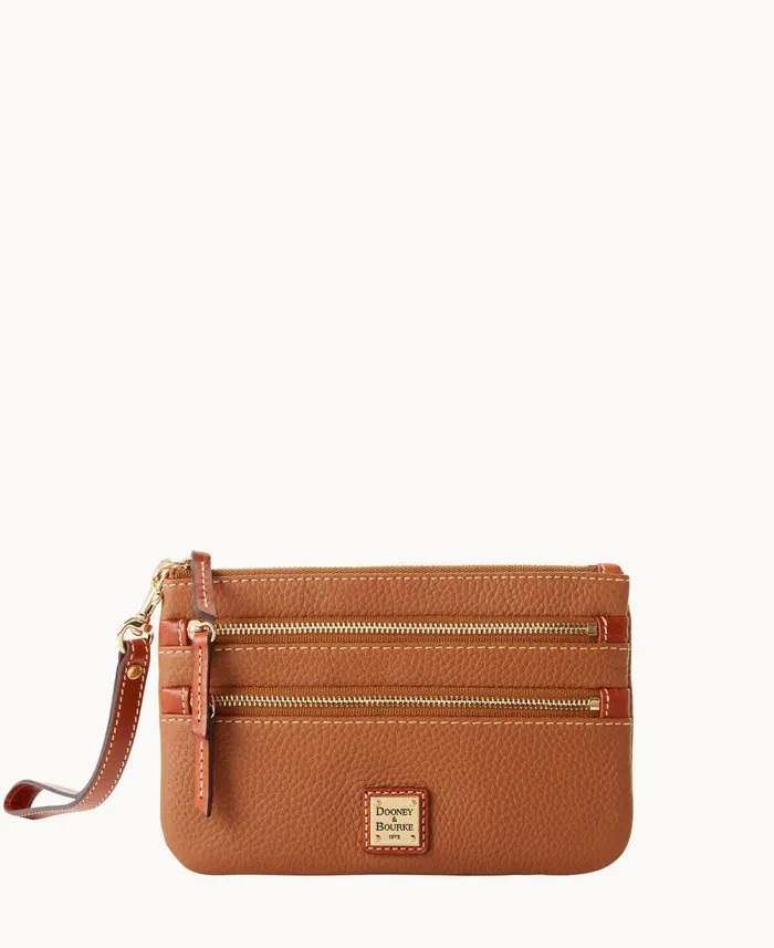 Dooney and Bourke Pebble Grain Triple Zip Wristlet Caramel WomenMen Wallets