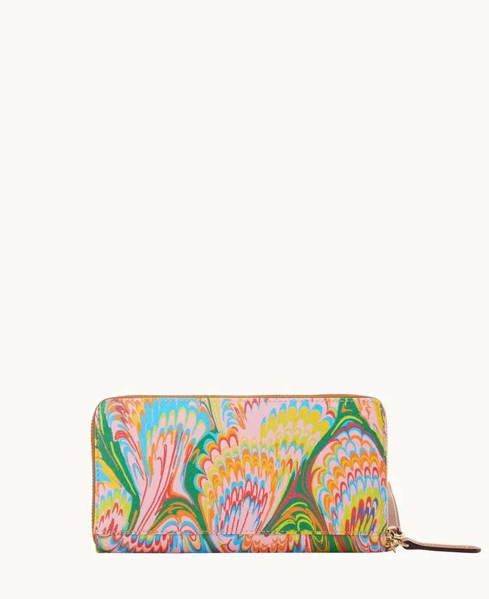 Dooney and Bourke Plumes Large Zip Around Wristlet Pink WomenMen Wallets