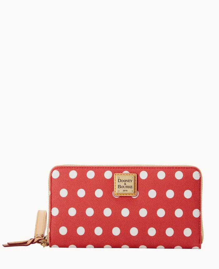Dooney and Bourke Polka Dot Large Zip Around Wallet Red WomenMen Wallets