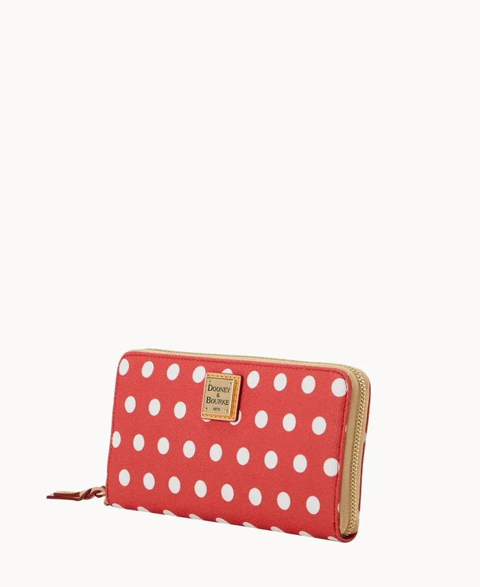 Dooney and Bourke Polka Dot Large Zip Around Wallet Red WomenMen Wallets