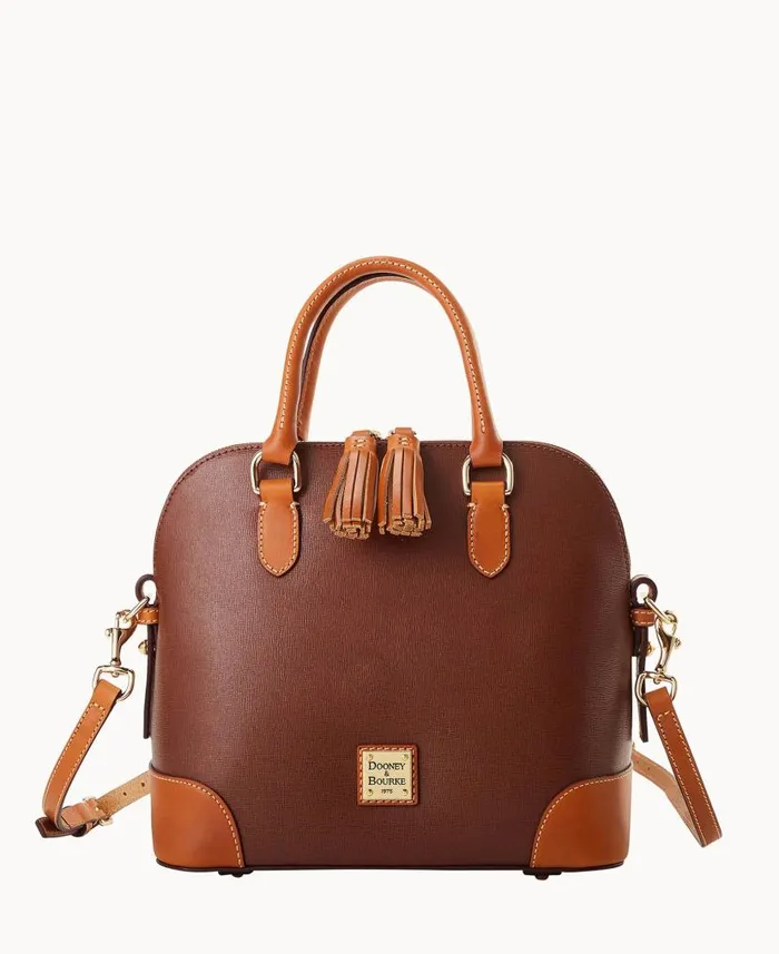 Dooney and Bourke Saffiano Domed Satchel Amber WomenMen Crossbodies