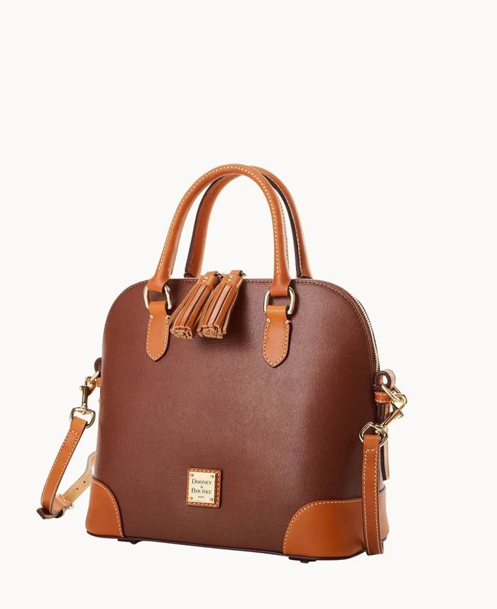 Dooney and Bourke Saffiano Domed Satchel Amber WomenMen Crossbodies
