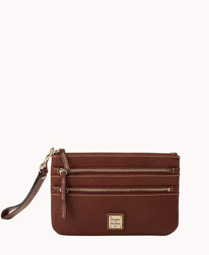 Dooney and Bourke Saffiano Triple Zip Wristlet Amber WomenMen Wallets