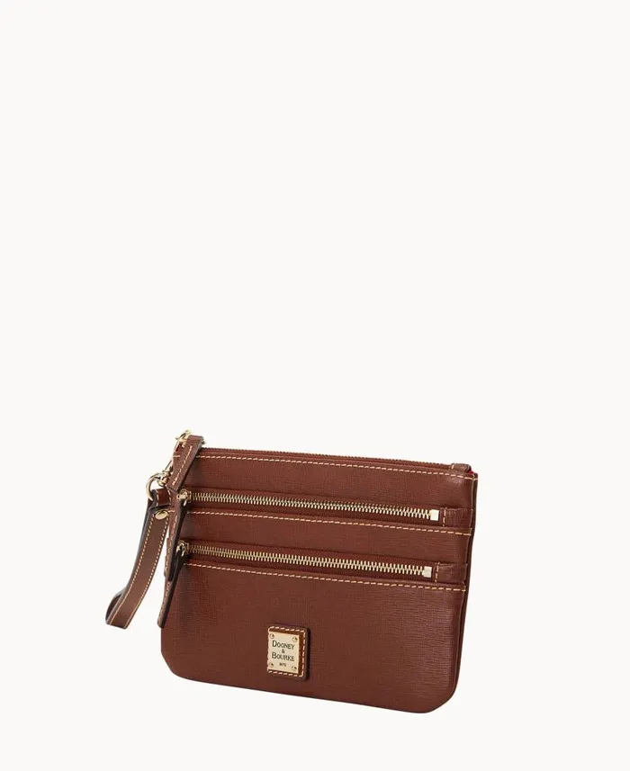 Dooney and Bourke Saffiano Triple Zip Wristlet Amber WomenMen Wallets