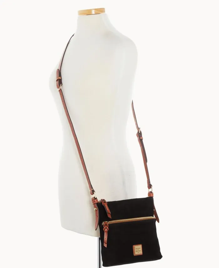 Dooney and Bourke Suede Letter Carrier Black WomenMen Crossbodies