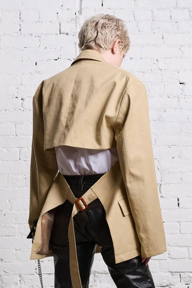 DOUBLE BREASTED OPEN BACK BLAZER 8211 LIGHT KHAKI Women R13 Jackets and Coats