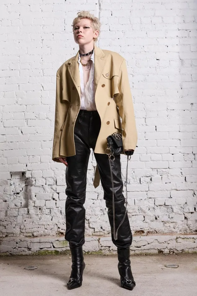 DOUBLE BREASTED OPEN BACK BLAZER 8211 LIGHT KHAKI Women R13 Jackets and Coats
