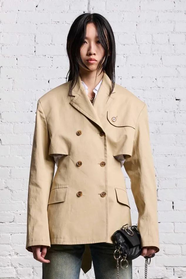 DOUBLE BREASTED OPEN BACK BLAZER 8211 LIGHT KHAKI Women R13 Jackets and Coats