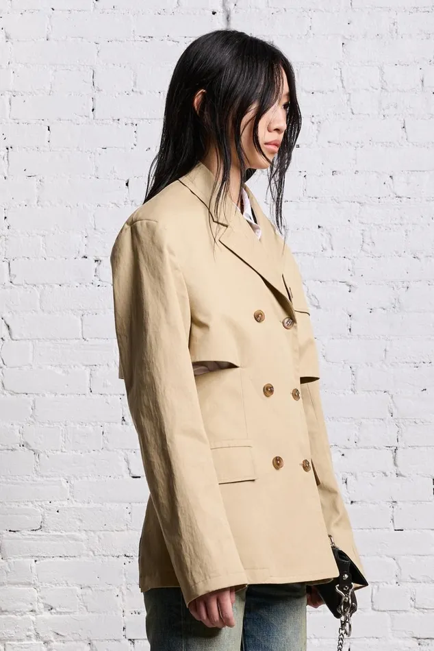 DOUBLE BREASTED OPEN BACK BLAZER 8211 LIGHT KHAKI Women R13 Jackets and Coats