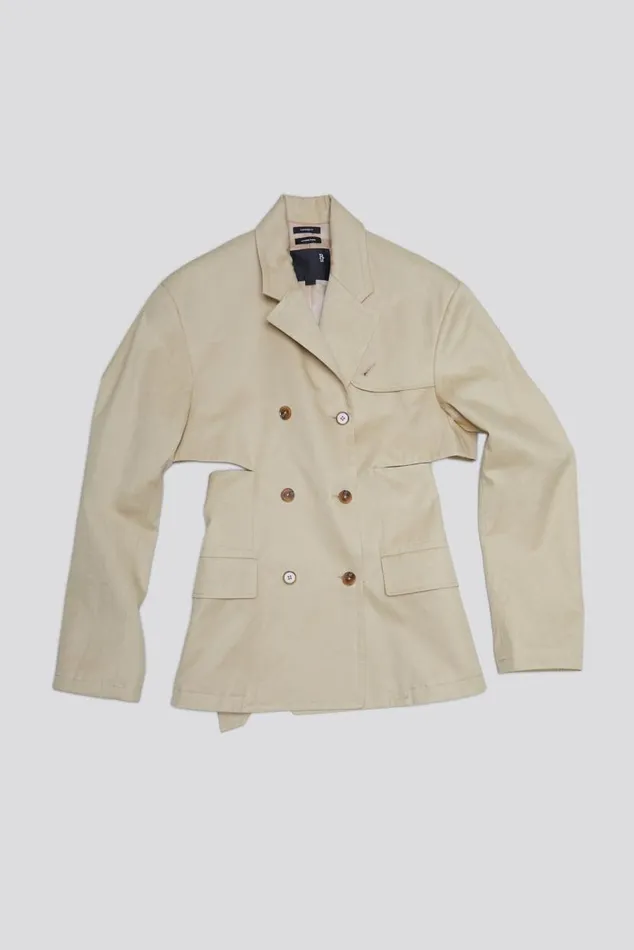 DOUBLE BREASTED OPEN BACK BLAZER 8211 LIGHT KHAKI Women R13 Jackets and Coats