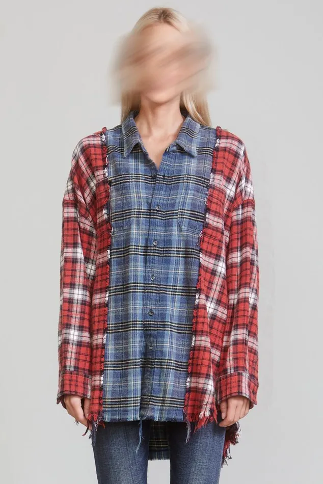 DROP NECK COMBO WORK SHIRT 8211 REDBLUE PLAID Women R13 Tops