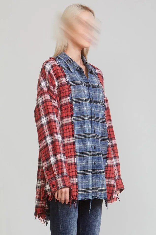 DROP NECK COMBO WORK SHIRT 8211 REDBLUE PLAID Women R13 Tops