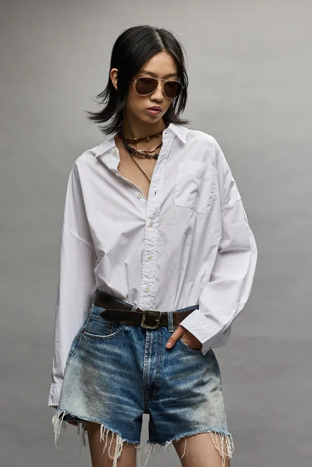 Drop Neck Oxford Shirt White Women R13 Tops
