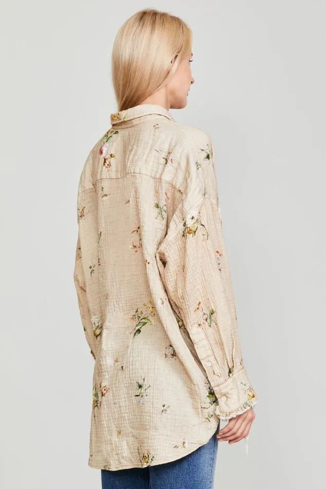 DROP NECK TUXEDO SHIRT 8211 FLORAL ON KHAKI Women R13 Tops