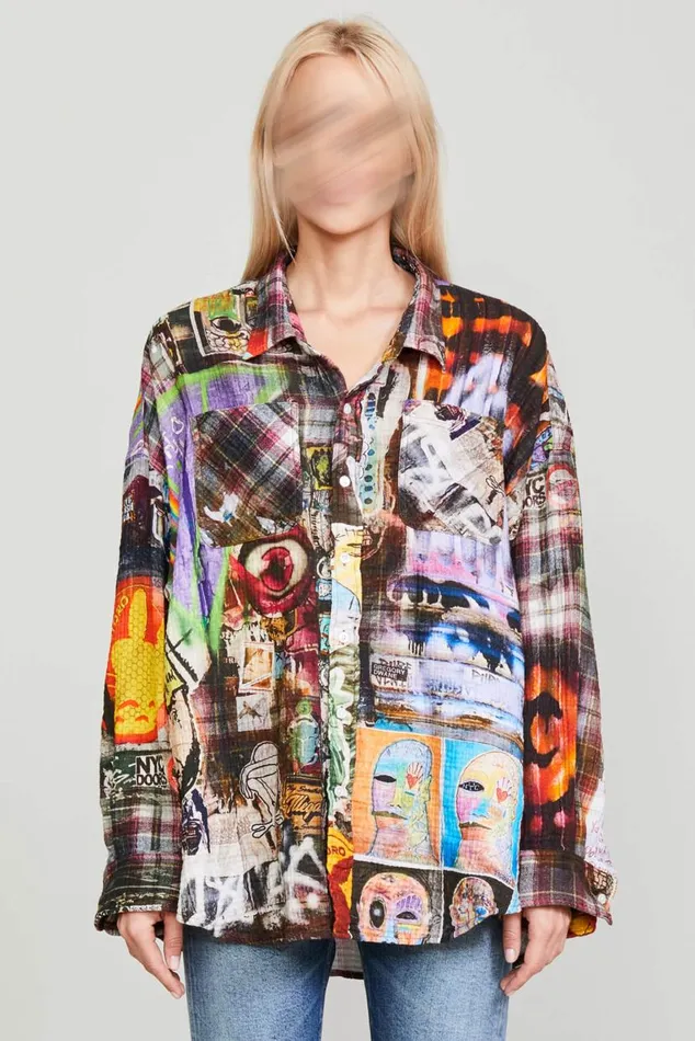 DROP NECK WORKSHIRT 8211 GRAFFITI PLAID Women R13 Tops