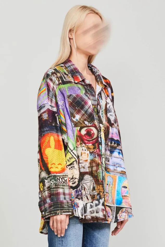 DROP NECK WORKSHIRT 8211 GRAFFITI PLAID Women R13 Tops