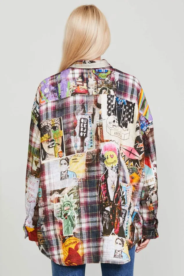 DROP NECK WORKSHIRT 8211 GRAFFITI PLAID Women R13 Tops