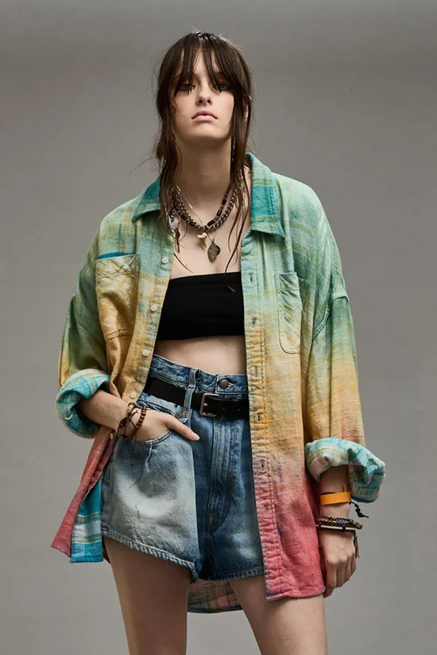 DROP NECK WORKSHIRT 8211 PASTEL PLAID Women R13 Tops