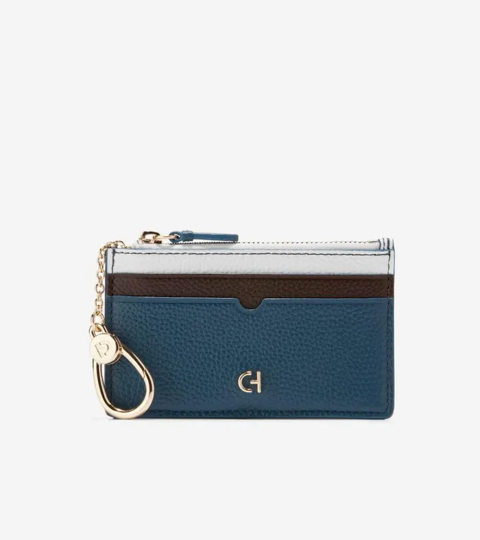 Essential Zip Card Case Blue Wing Tealdark Chocolateoptic White Women Cole Haan Wallets and Wristlets
