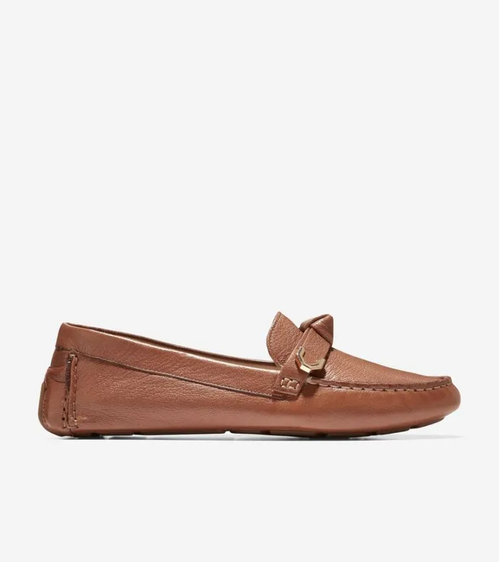 Evelyn Bow Driver Pecan Leather Women Cole Haan Loafers and Drivers