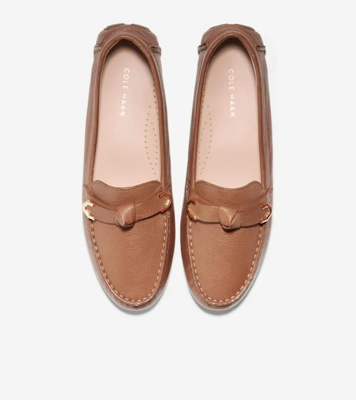 Evelyn Bow Driver Pecan Leather Women Cole Haan Loafers and Drivers