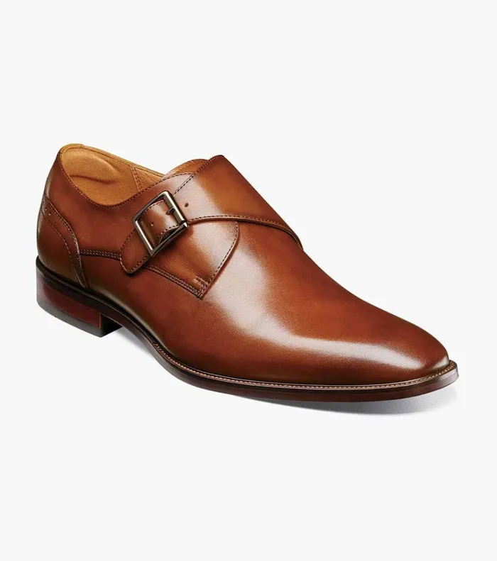 Florsheim Dress Shoes Sorrento Plain Toe Single Monk Strap Cognac 8211 Men