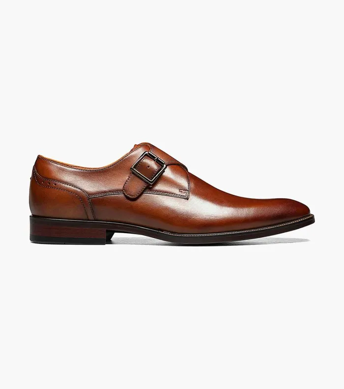 Florsheim Dress Shoes Sorrento Plain Toe Single Monk Strap Cognac 8211 Men