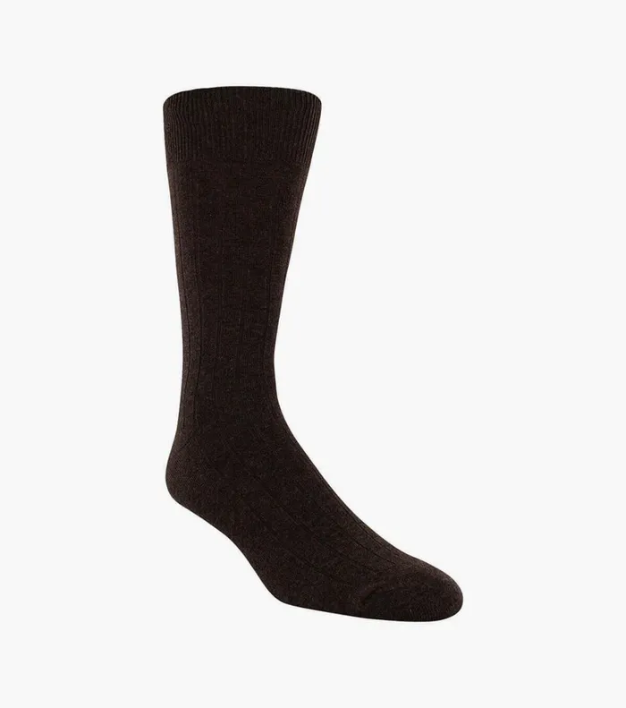 Florsheim Socks Wide Rib Crew Dress Socks Chocolate 8211 Men
