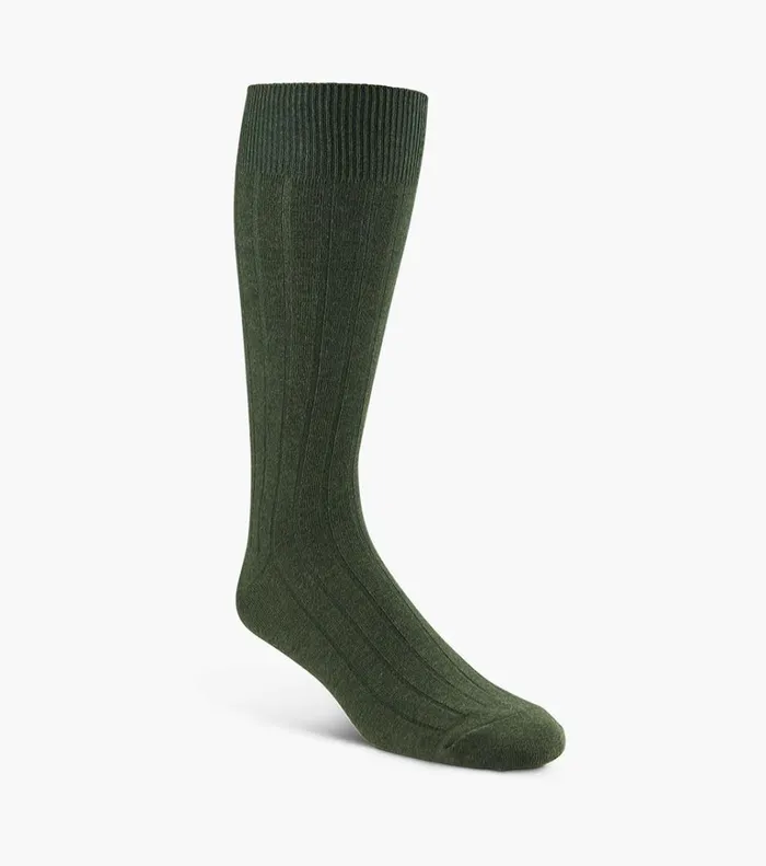 Florsheim Socks Wide Rib Crew Dress Socks Forrest Green Heather 8211 Men