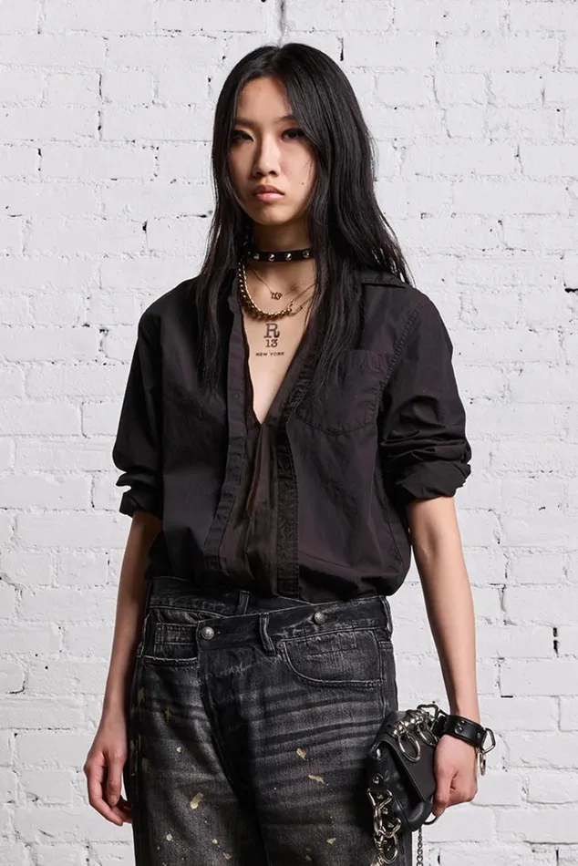 FOLDOUT SHIRT 8211 BLACK OVERDYE Women R13 Tops